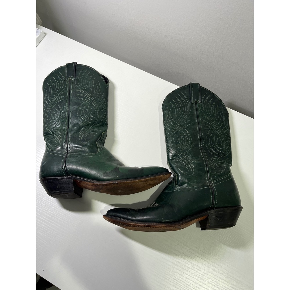 Vintage 90s Code West Womens Green Leather Western Cowboy Boots 6.5M Made in USA